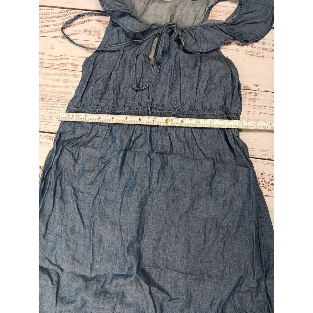 Old Navy Mini Dress Women's Small Blue Chambray Sleeveless Ruffle Neck Hem - Picture 8 of 9
